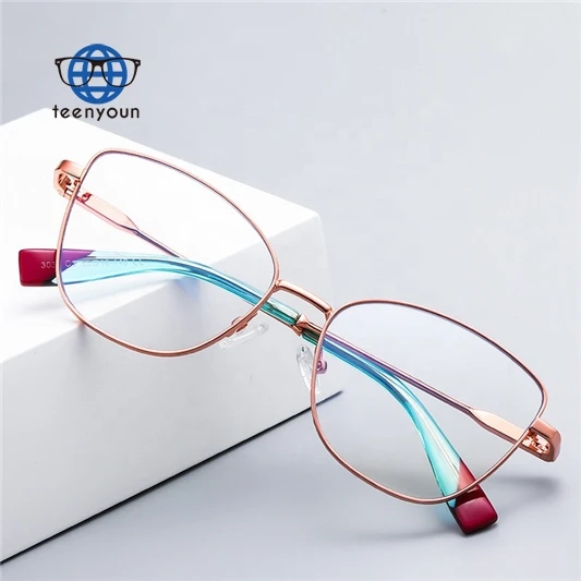 

Teenyoun Eyewear Fashion Two Colors Metal Frame Pain Spectacles Custom Myopia Lens Glasses Cat Eye Anti Blue Light Eyeglasses