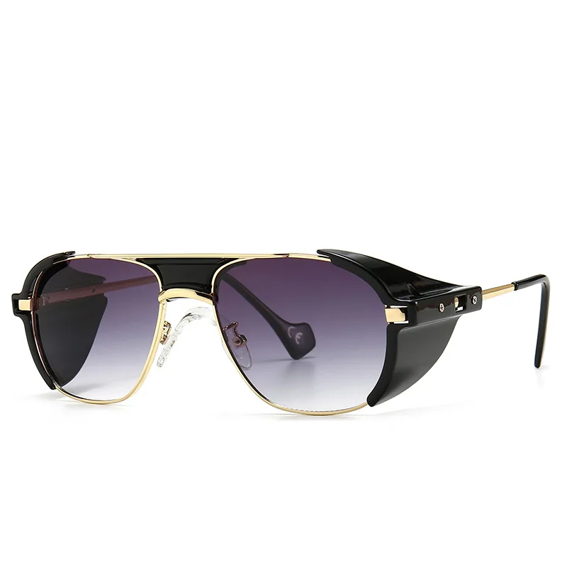 

Fashion Black Shades Sun glasses Flat Top Men Women UV400 Steampunk Sunglasses