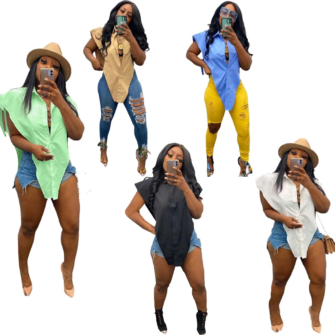 

10422-SW39 turn-down collar casual plus size shirts for women sehe fashion, 5 colors