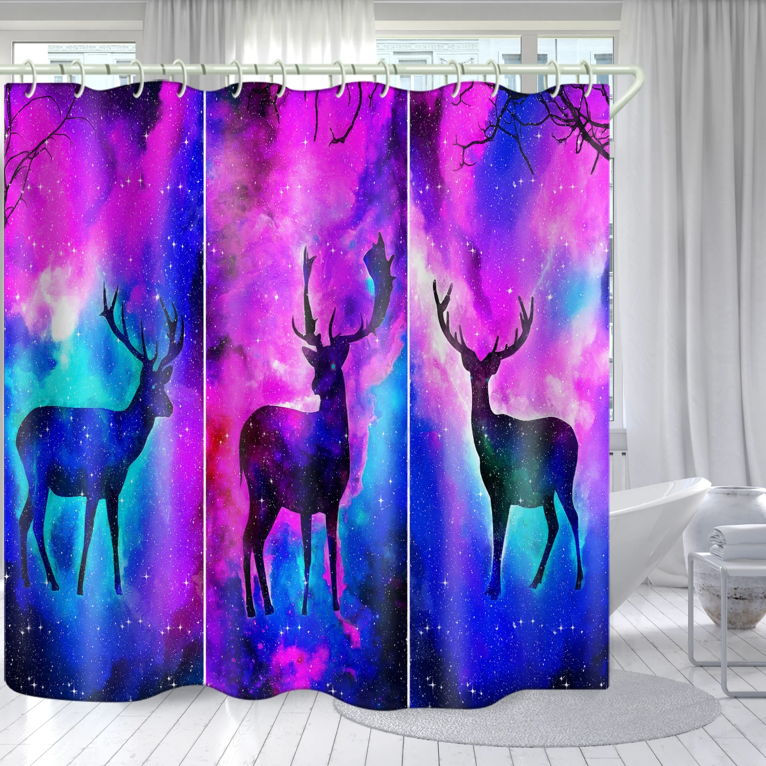 

Starry Deer Series Theme Bathroom Decoration Waterproof Shower Curtain Anti-peeping Curtain Custom Printing Shower Curtain, Picture