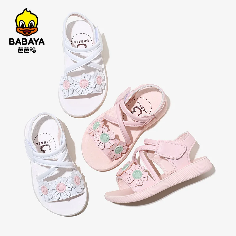 

36119 HUANQIU Lovely Flower Shape Design Microfiber Kids Beach Girls Sandals For Toddlers, Pink/white