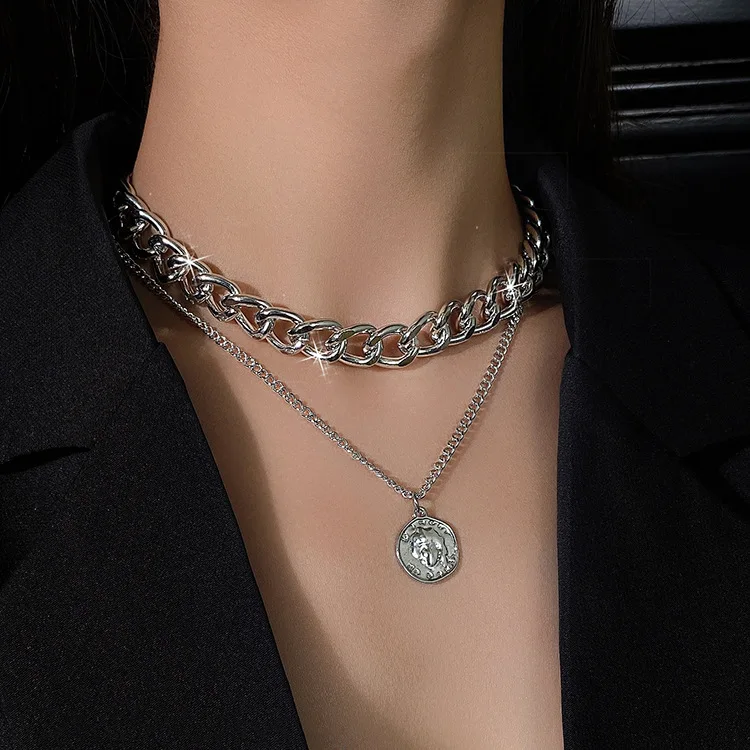 

JuHu Hip Hop Chain Double Layered Necklace Light Luxury Ins Cold Wind Necklace, C74