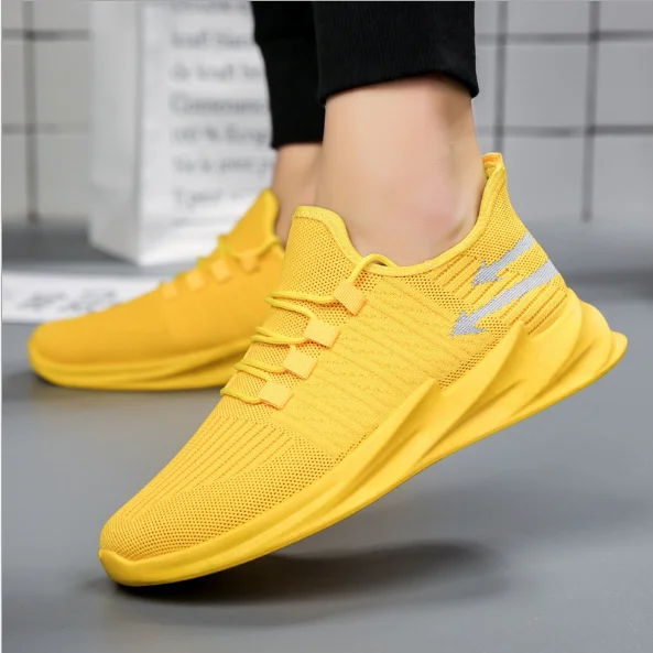 

Hot Sale Cheap Low MOQ OEM Factory Manufacturers Sock Sneakers Flying Knitted Mesh Boy Casual Athletic Sport Shoes Men Running, Black