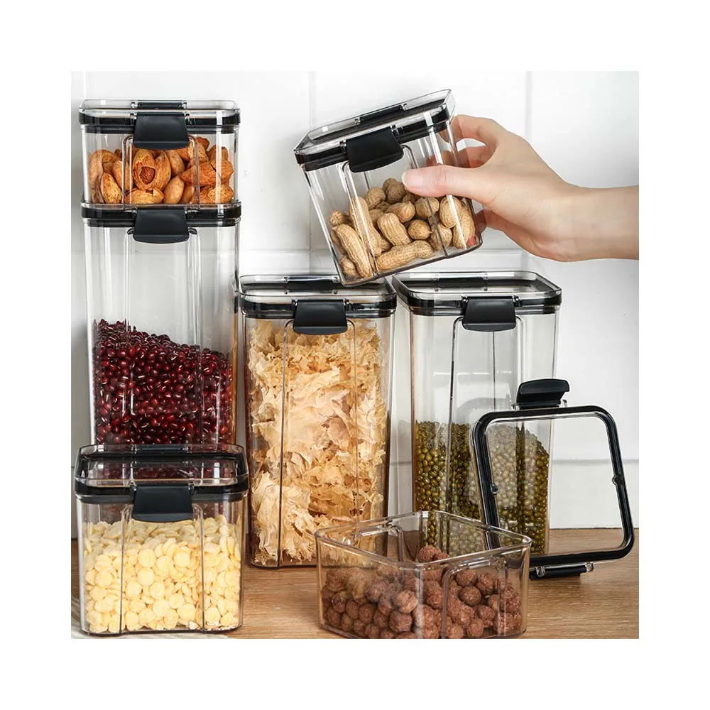 

Whole grains square airtight jar transparent plastic household kitchen storage jar