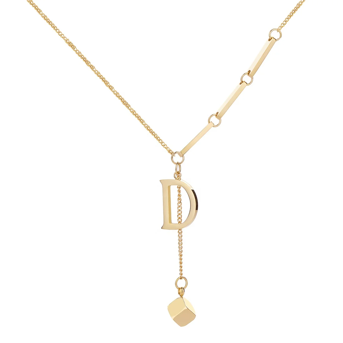 

QIANZUYIN Fashion New Tassel D Clavicle Chain European And American Stainless Ateel Necklace Letter Initial Necklace Pendant, Gold color