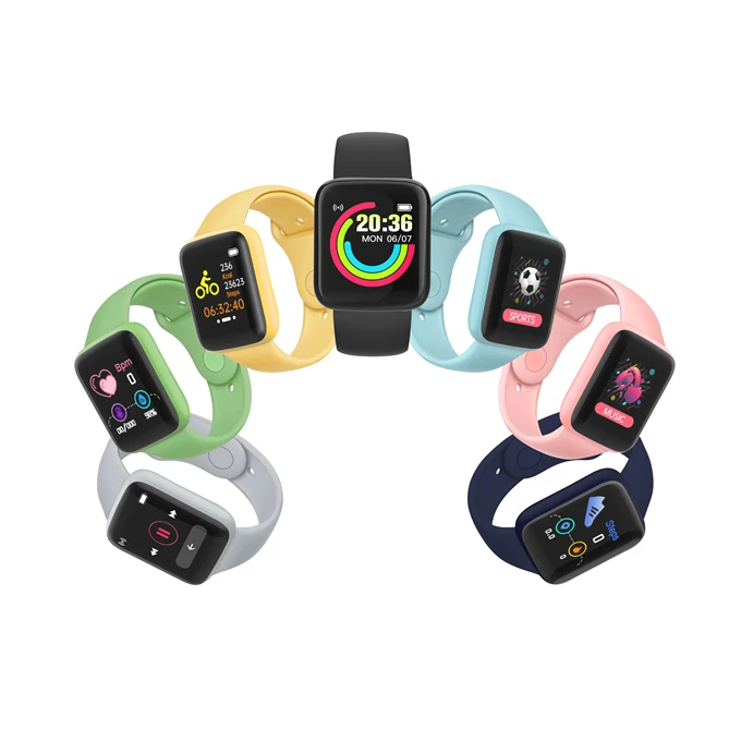 

HOT D20 /Y68 smart watch 2021 waterproof heart rate blood pressure Fitpro sleep monitor macaron smartwatch D20 D20S Y68S, White black sliver pink