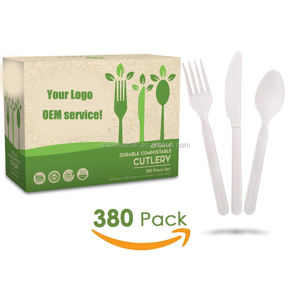 

Biodegradable Disposable Cornstarch CPLA Cutlery Set, White