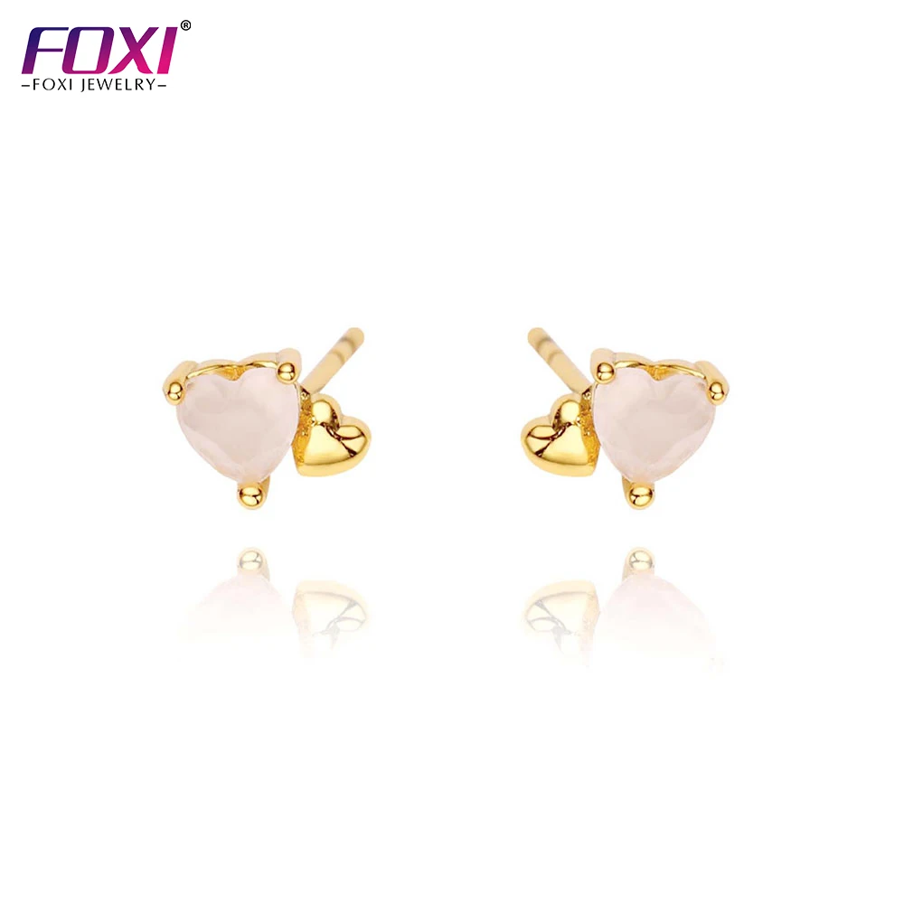 

FOXI jewelry 18K gold silver plated bling bling zircon pink diamond heart stud earrings women jewelry