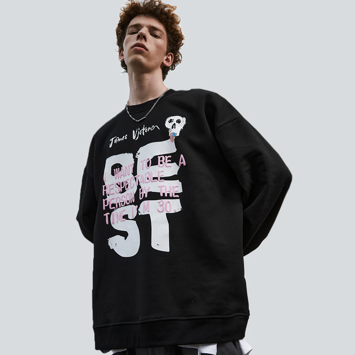 

Best Quality White And Black Clothing Custom Embossed Fleece O-Neck Pullover Full Sleeve Hip Hop Sweatshirts Mens