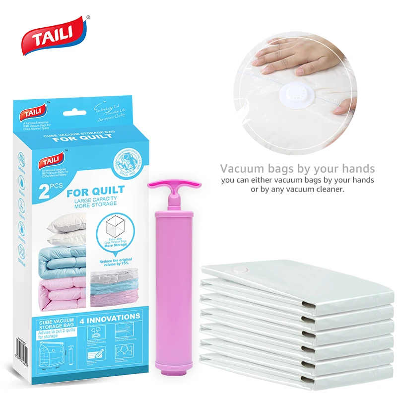 

TAILI Flat Jumbo Extra Large Vacuum Plastic Zipper Sealer Compressed Storage Bags Comforter Space Saver Bags, Transparent or others customize colors