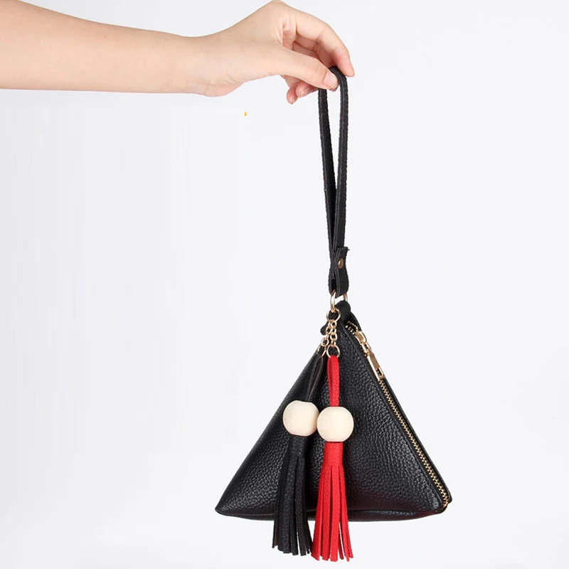 

New Creative PU Ladies' Hand Key Bag Triangle Type Zipper Personalized Coin Purse