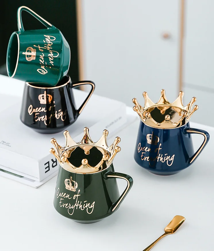 

Amazon hot selling ceramic queen of everything crown mug, Green, blue, black