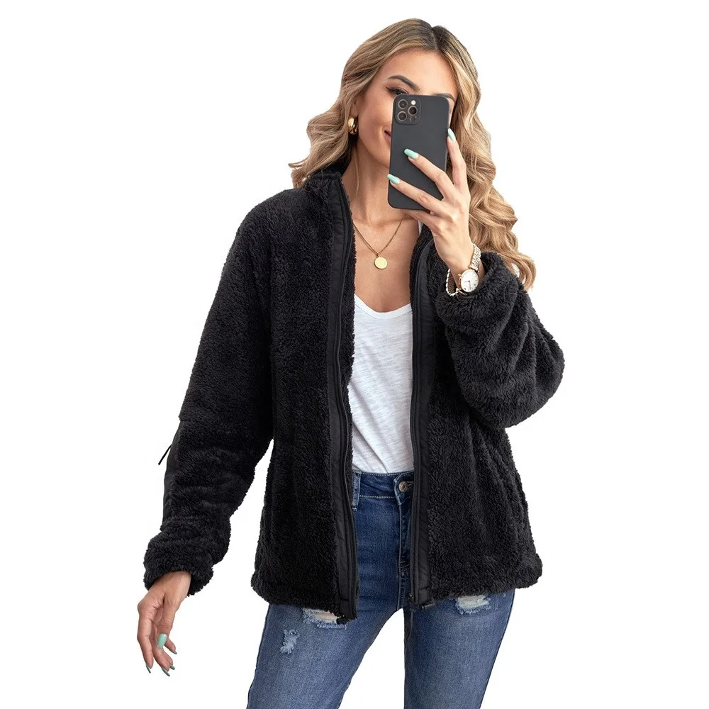

Tweed jacket women's new long-sleeved plush loose warm cardigan women's jacket