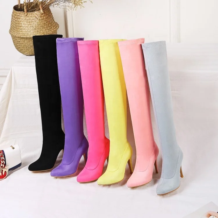 

Latest fashion 2020 sexy thigh high boots ladies over the knee solid color boot winter women high heel shoes, As picture or customized color