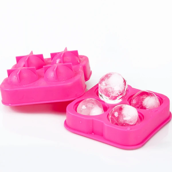 

Wholesale 4 Cavity Silicone Crystal Clear Ice Ball Cube Molds in bar hotel home, 5 color