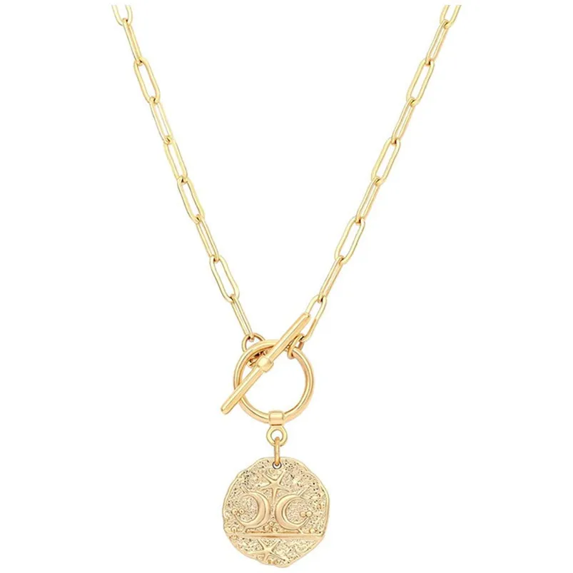 

Women Minimalist Jewelry 18k Gold Medallion Pendant Necklace Turquoise Moon Star Evil Eyes Coin Pendant Necklace