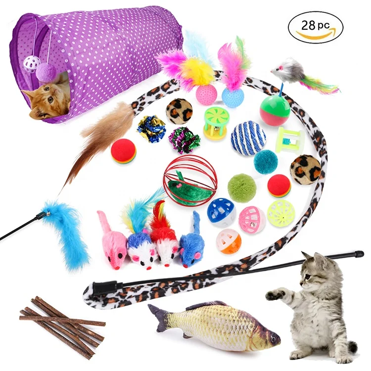 

2021 New Design Amazon Funny Cat Toy Sets Funny Feather Cat Toys Cat Tunnel Toy Set