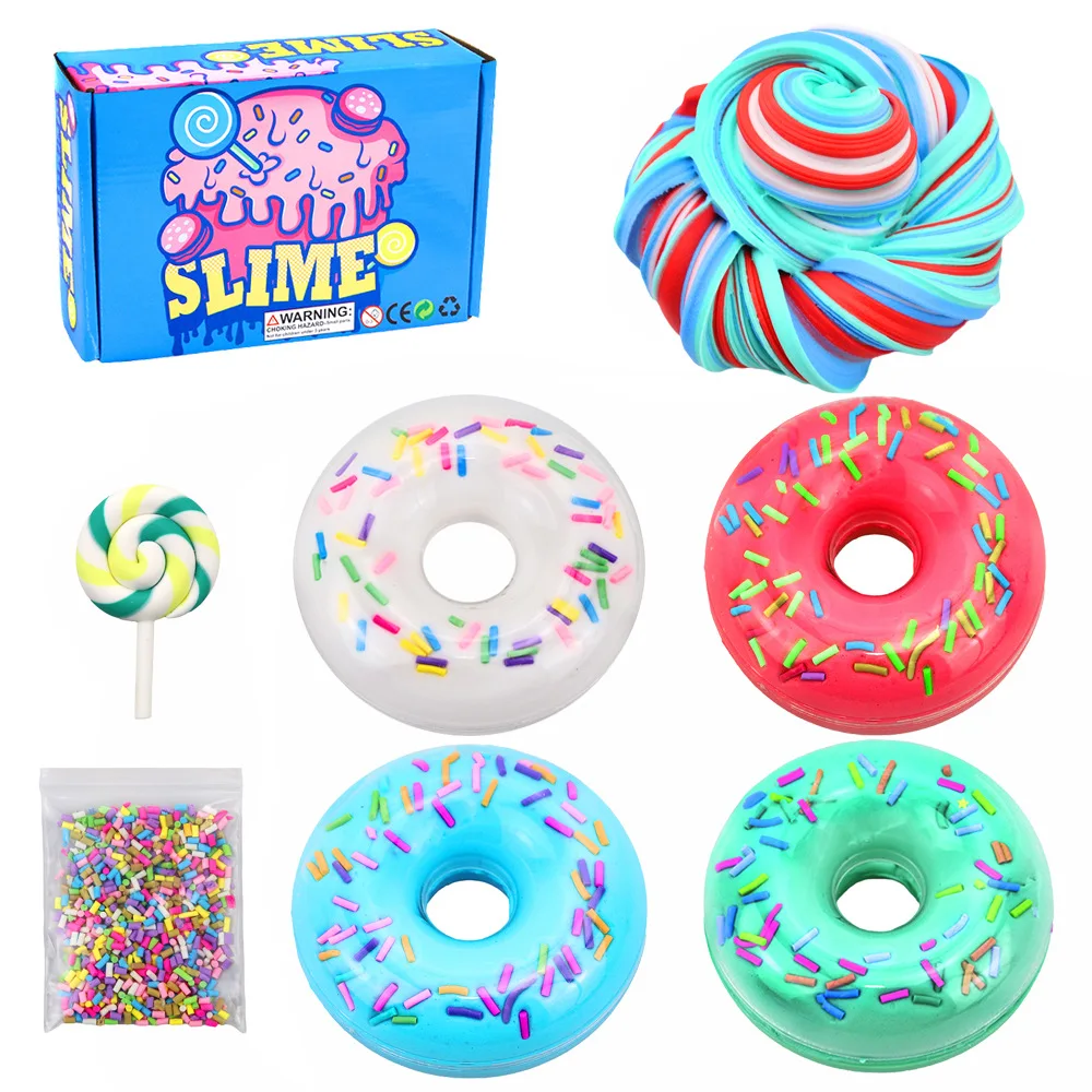 

4 Pack*100 ML Doughnuts Cotton Mud Butter Slime Kit Super Soft Non-Sticky Multi Colors Cloud Slime Making Kit For Kids Set