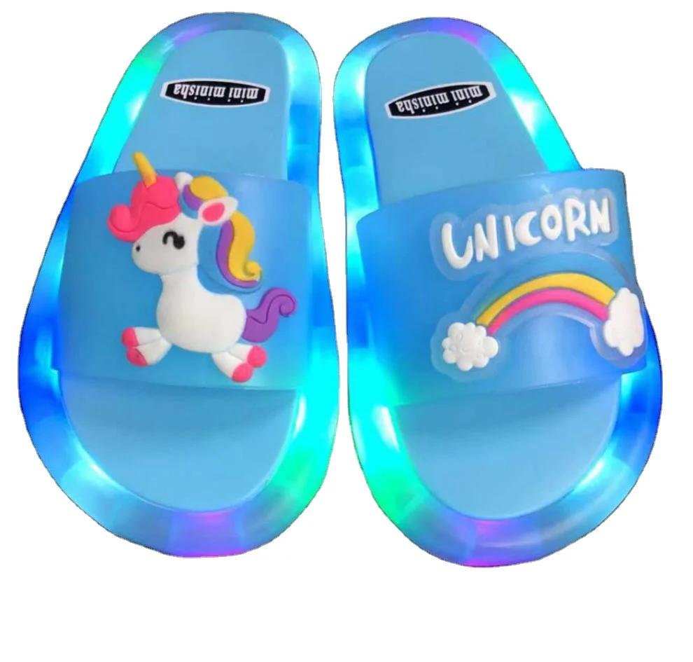 

Cheap Price Children Kids Unicorn Slippers Baby Bathroom Shoes For Girl Boys Light Up Cartoon Kids children slippers, As the picture shows