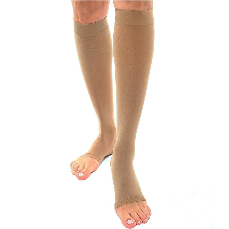 

Open Toe Sports Athletic Graduated Compression Knee High Stocking, Skin