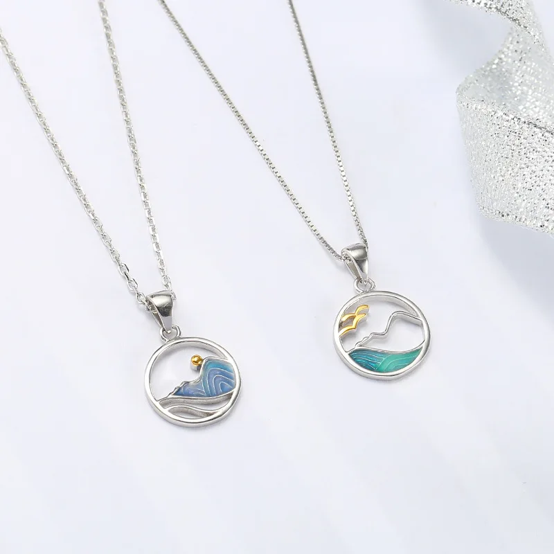 

Factory Price Best Friend Mountain Sea S925 Silver Necklace For Valentine's Day Gift Waterproof Necklaces