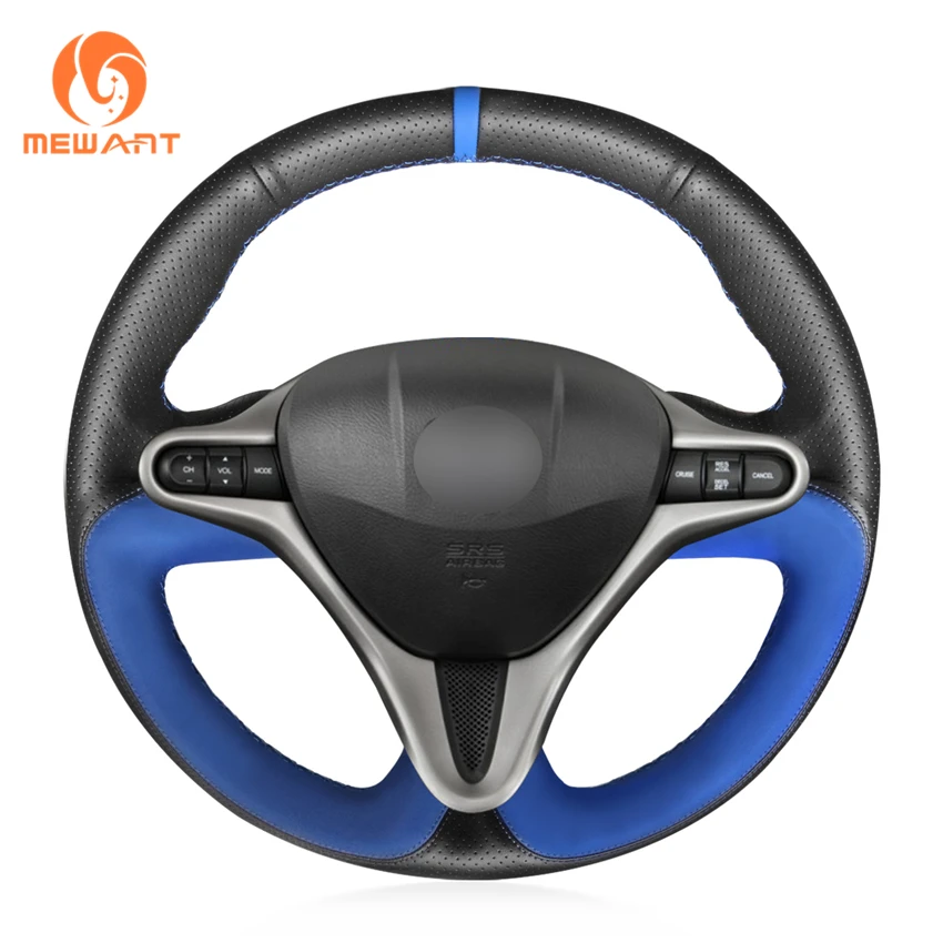 

Custom Hand Sewing Blue Suede Leather Steering Wheel Cover for Honda Civic 8 8th Gen 2006 2007 2008 2009 2010 2011