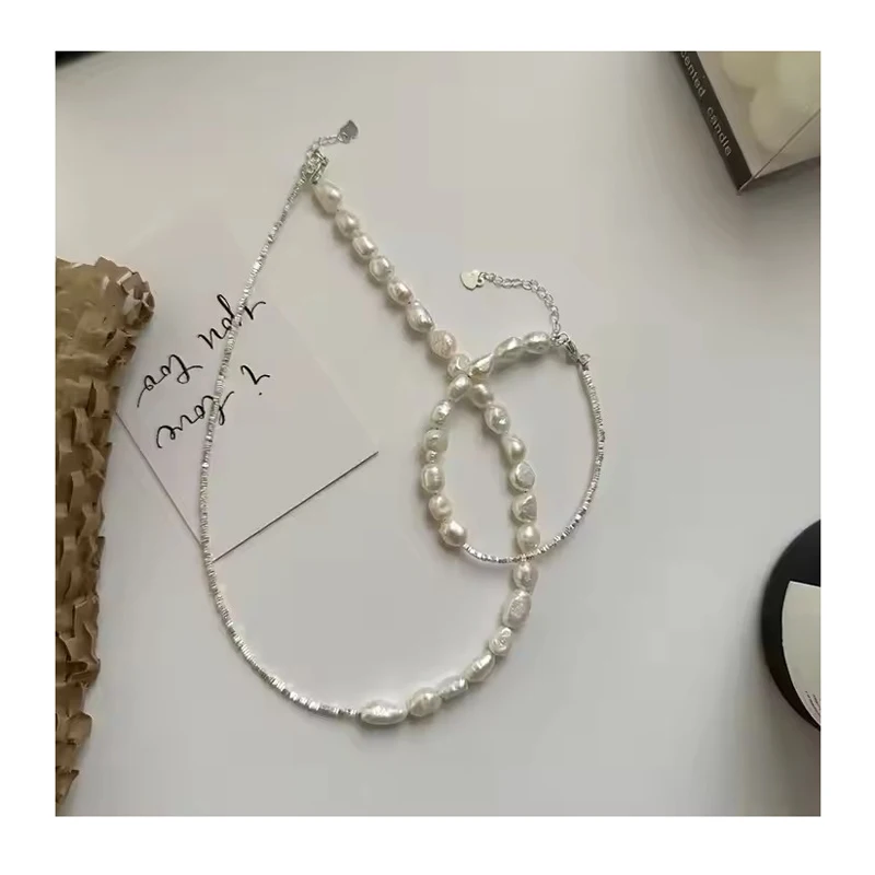 100% Real 925 Sterling Silver Handmade Broken Silver Beads Freshwater Pearl Beaded Bracelets Necklaces Women Fine Jewelry