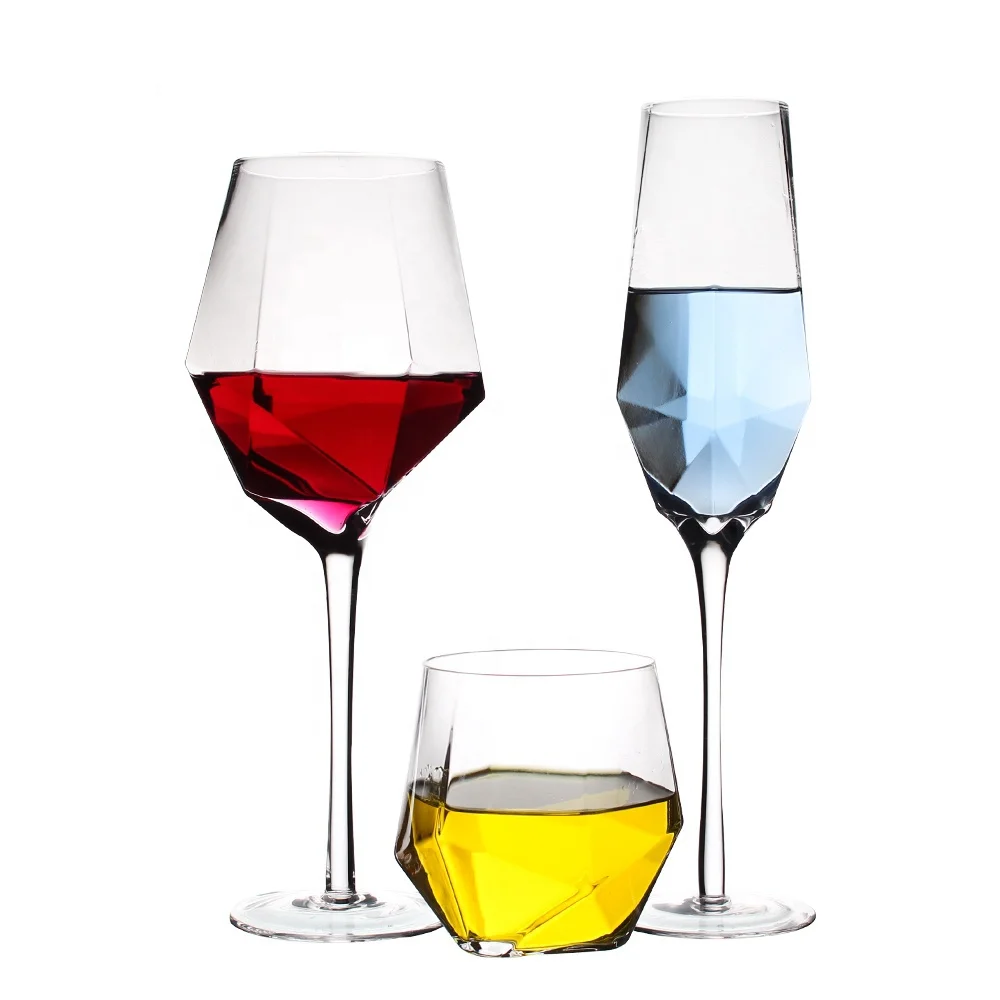 

New Product Diamond shape custom decorative wine glass, Clear or customized