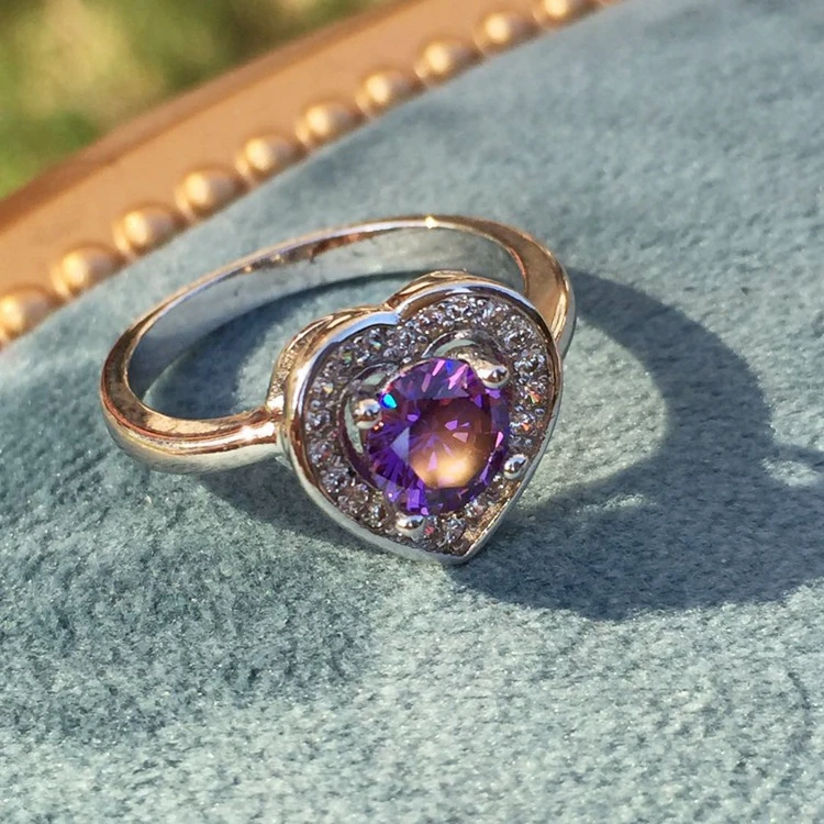 

Fashion women's heart rings lab created amethyst zircon stone engagement rings
