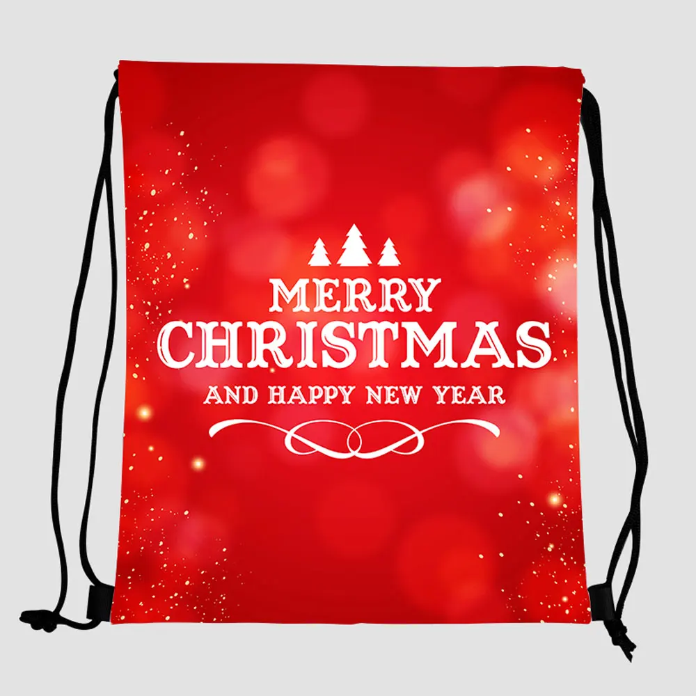 

2021 custom logo polyester Christmas style drawstring backpack bag promotional waterproof wholesale string for ladies men bags