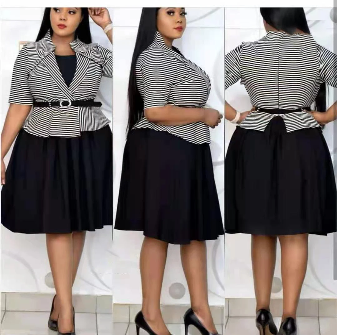 

Ladies Waist Belt Midi Dress Striped Neck Long Sleeve Bodycon Plus Size V Casual Dresses Clothing Woman Women Garments Lastest, Customized color