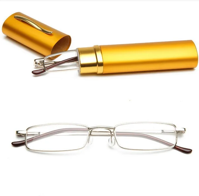 

SKYWAY Unisex Reading Glasses With Pen Tube Case Portable Presbyopic Blue Light Filter Glasses Metal Case Eyeglass +1.0 To +4.0