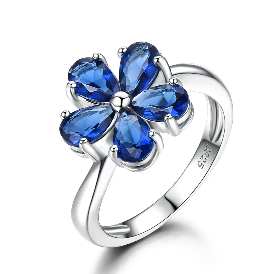 

Engagement ring 925 sterling silver trendy flower sapphire ring female simple woman created sapphire silver ring