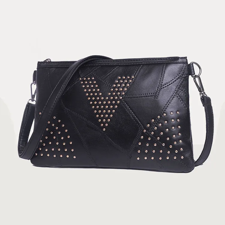 

Hot sell designer mushroom stud Tote Bag with Rivets lady PU Handbag, Black