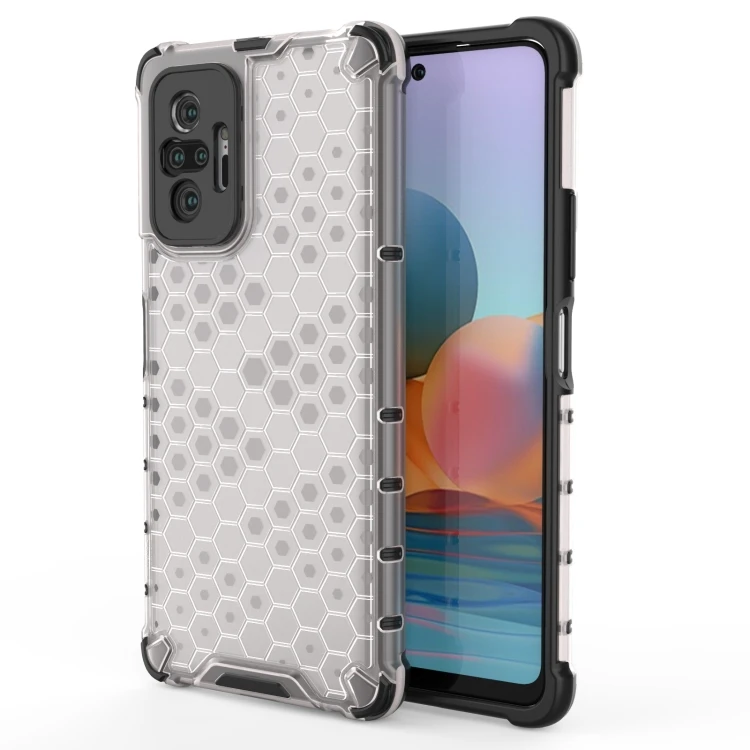 

New Phone Case For Xiaomi Redmi Note 10 Pro Shockproof Honeycomb PC + TPU Case White Color