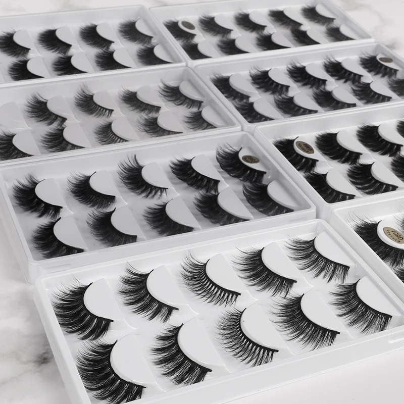 

Wholesale 5 pairs 3d faux mink lashes fluffy soft wispy volume natural long false eyelashes, Natural black