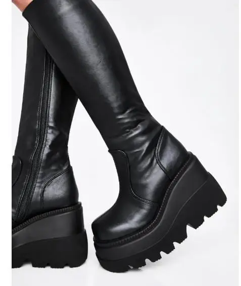 

Ladies chunky heel boots wedge platform boot black boots for women
