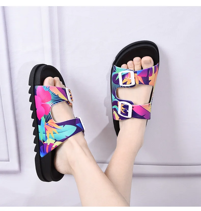 

new arrivals 2022 customized top sale two bands buckles slides sandals sports sliders slippers PVC women beach slide sandals