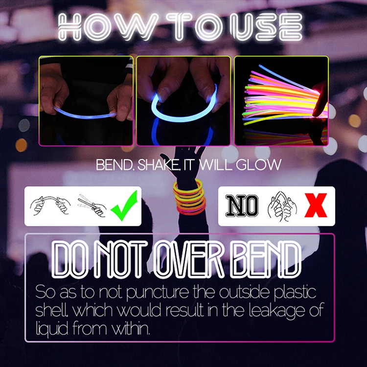 
Waterproof factory wholesale mix color neon bracelet necklace glasses light stick bulk 8 inch glow stick party pack for kids 