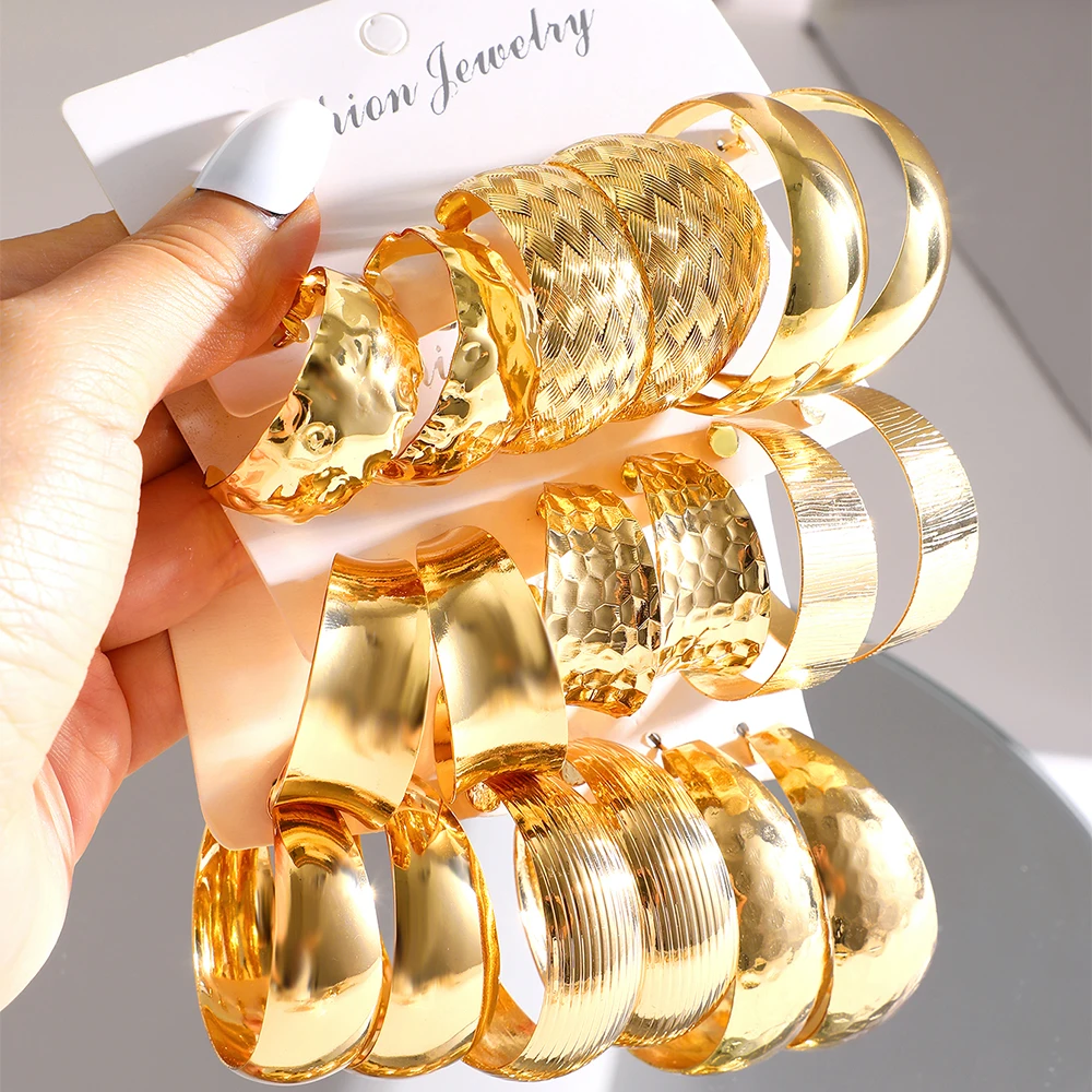 

Vintage Big Circle Hoop Earring Set for Women Girl Fashion Gold Color Simple Geometric Dangle Earring Party Jewelry
