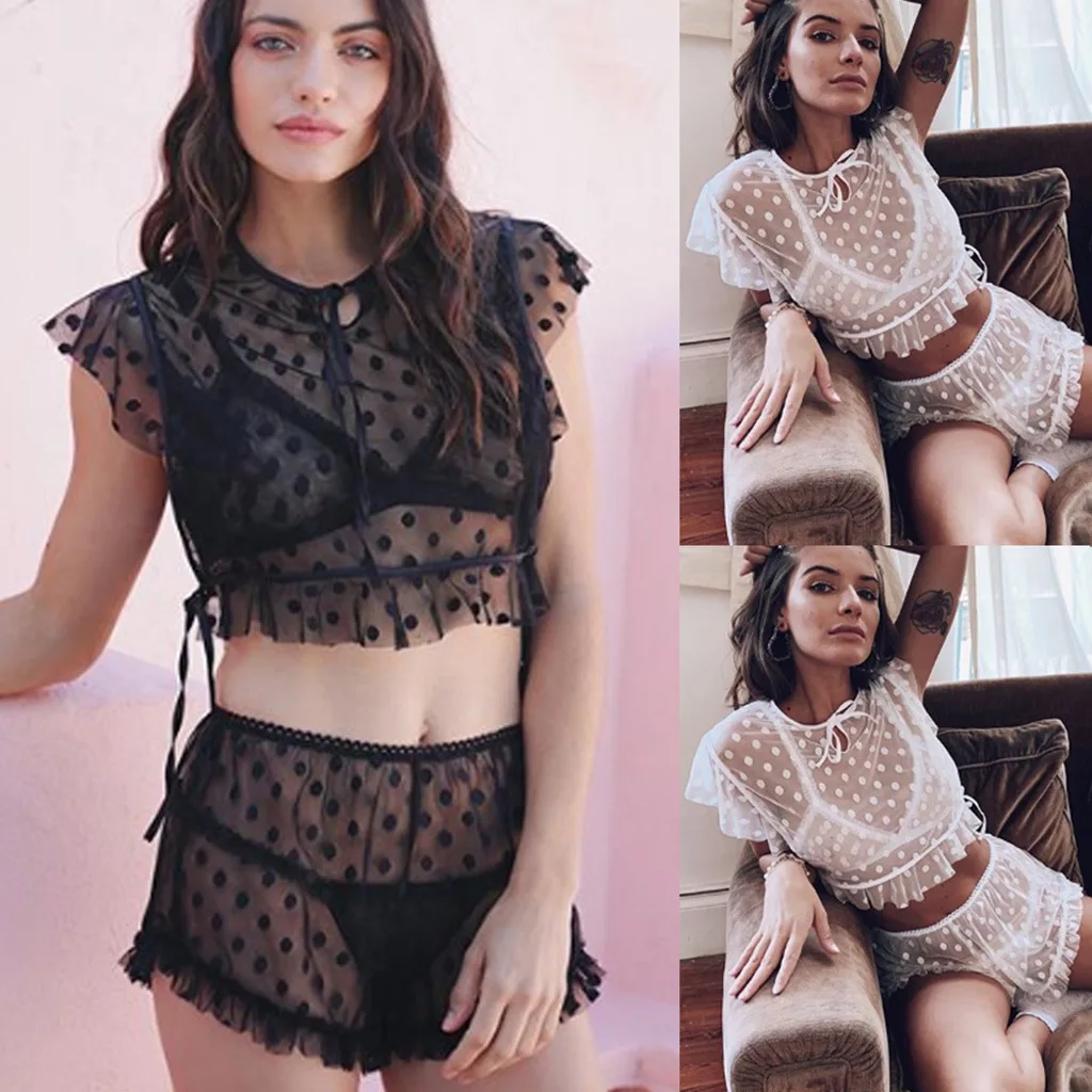 

Hot Style Wholesale Women Underwear Transparency Two Piece Hot Lingerie Ladies Sexy Sleepwear Pyjama Set