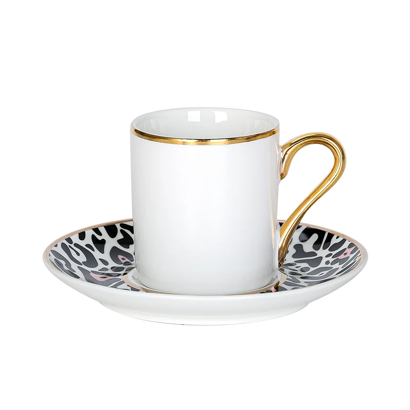

white and black fine porcelain espresso ceramic cup and leopard print saucer, Pink,grey,yellow,etc/customized