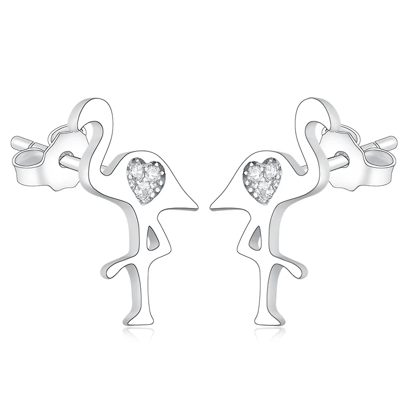 

925 Sterling Silver Heart Clear CZ Swan Stud Earrings For Women 925 Silver Earrings berloque Jewelry Gift