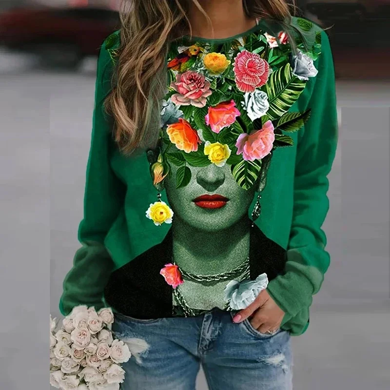 

Women's New Printed Tops Long Sleeves Casual Loose Pullover Round Neck Sweater Women Halloween Graphic Blouses O Top Shirts