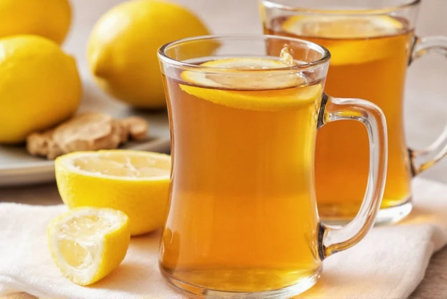 Close-up of hands holding a glass measuring cup showing proper proportions for ginger honey lemon tea ingredients