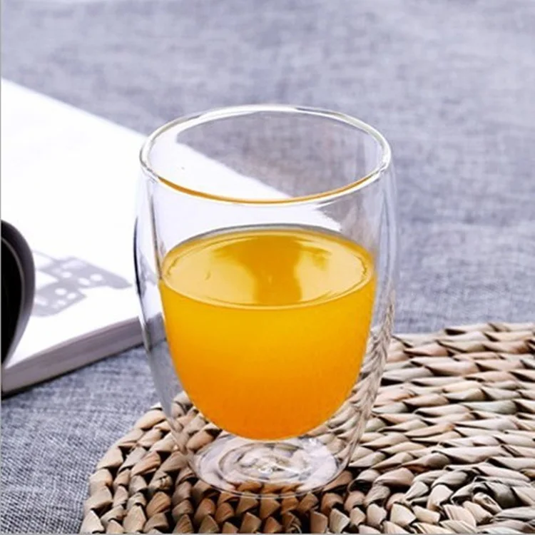 
Handblown heat resistant egg shape double wall glass cup 