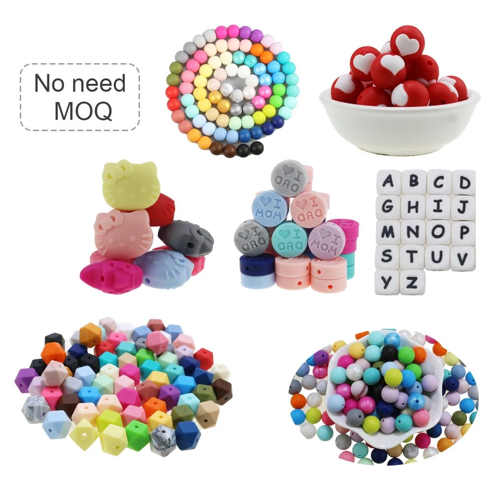 

BPA Free 9mm/12mm/15mm/20mm Keychain Abacus Round Shape Soft Chew Bead Teething Silicone Beads