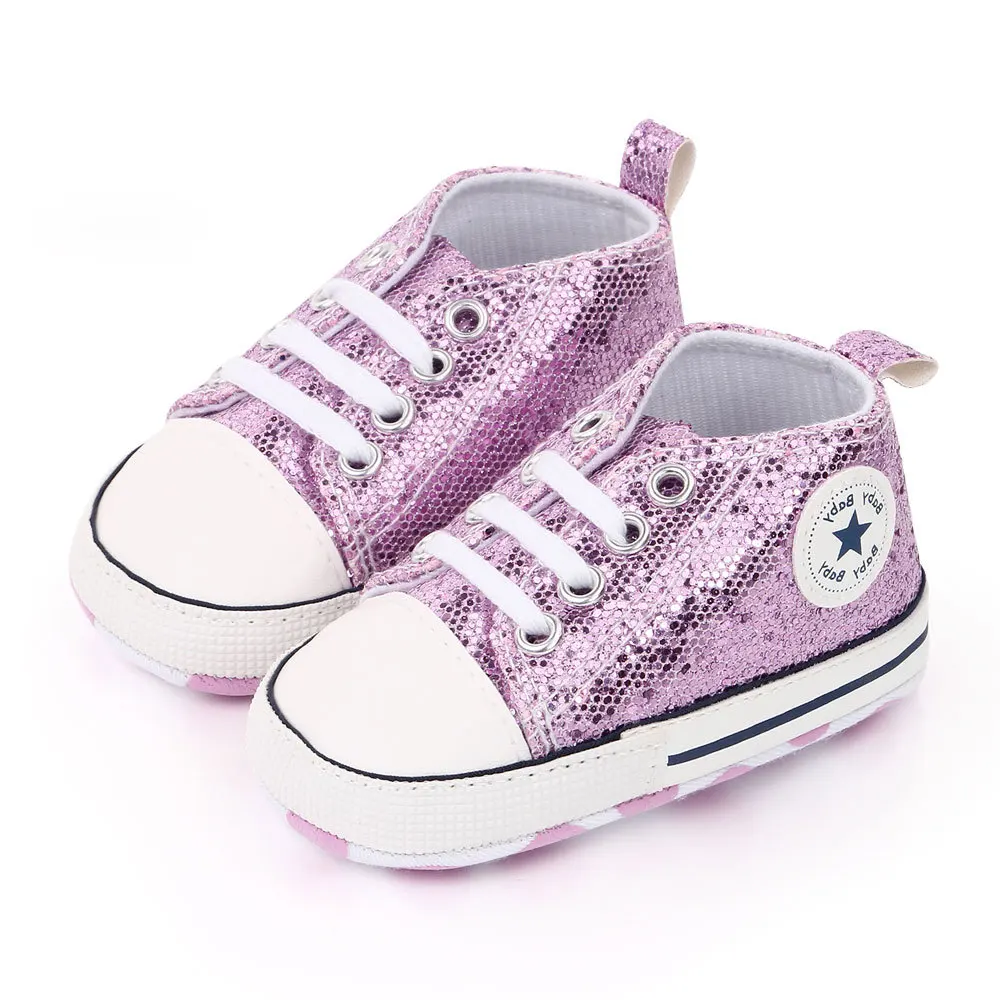 

Fashion Star Print Spring Autumn Canvas Baby shoes Soft Sole Toddler Sneakers Prewalker Sequin Newborn Shoes, Picture shows