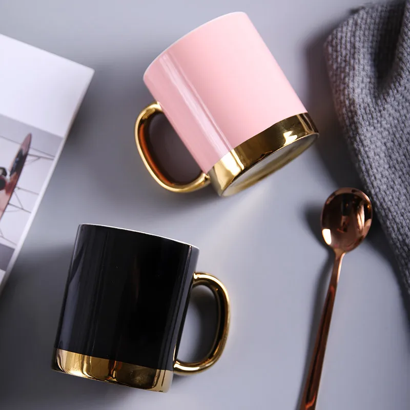 

Creative Nordic Custom Simple Couple Ceramic Coffee Cup with Gold Handle, As picture or custom
