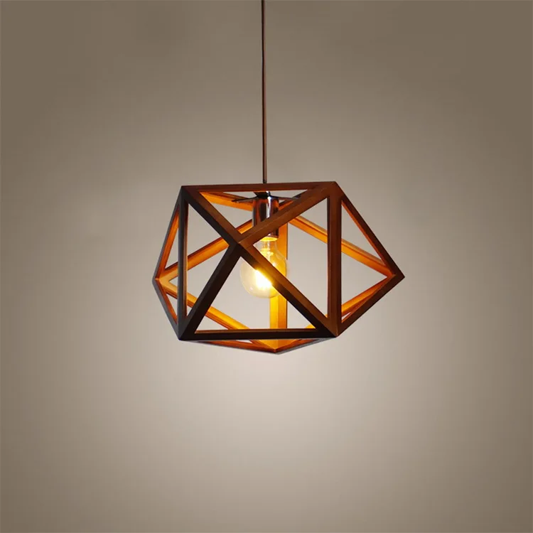 Modern Decorative Natural Wood Color Pendant Lamp Wood Frame Light For Night Lighting
